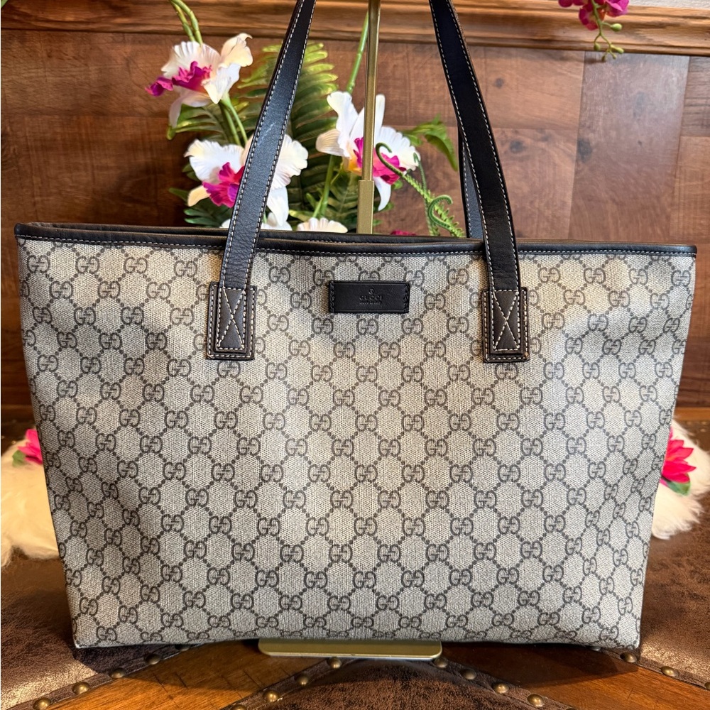 Gucci Monogram Beige and Black Tote